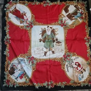 Vintage Santa Christmas Scarf Smithsonian Institution 1996 Square Red